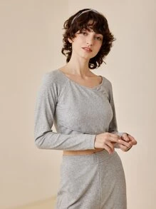 LUVLETTE 插肩袖交叉休閒服上裝 - 灰色 - 查看 4