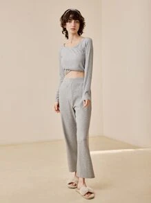 LUVLETTE 插肩袖交叉休閒服上裝 - 灰色 - 查看 5