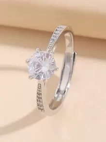 Cubic Zirconia Decor Ring - Silver - View 1