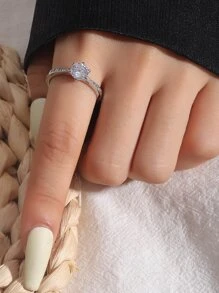 Cubic Zirconia Decor Ring - Silver - View 2