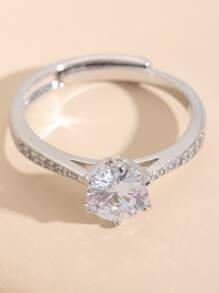 Cubic Zirconia Decor Ring - Silver - View 3