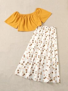 Mulvari 荷葉袖上衣和向日葵裙子套裝 - 彩色 - 查看 2