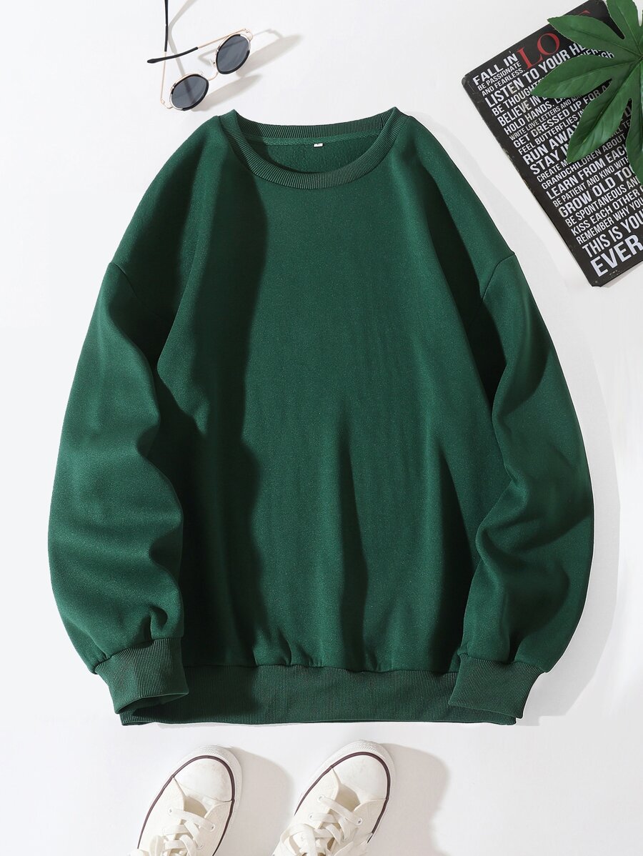 Men Solid Thermal Lined Sweatshirt - Dark Green - View 1