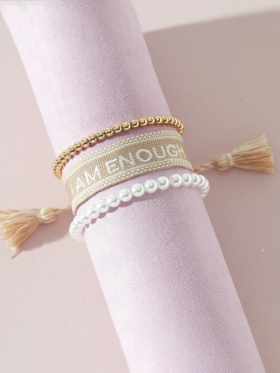 3 cái Faux Pearl Decor Bracelet - Nhiều màu - Xem 1