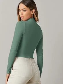 SHEIN BASICS Áo thun nữ màu trơn Giải trí - màu xanh lá - Xem 2