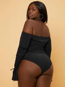 Slaydiva Plus Off Shoulder Flounce Sleeve Bodysuit - Black - View 2