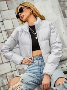 SHEIN EZwear Solid Zip Up Padded Coat For Winter Wear - Light Grey - View 1