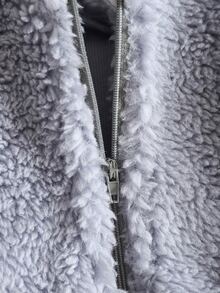 Toddler Girls Zipper Fuzzy Coat - Light Grey - View 5