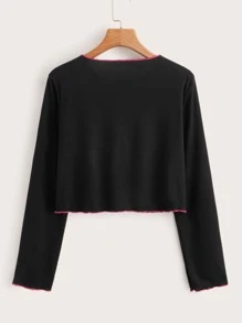 ROMWE Camiseta con estampado de figura ribete en forma de lechuga - Negro - Ver 2
