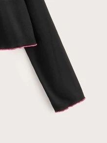ROMWE Camiseta con estampado de figura ribete en forma de lechuga - Negro - Ver 4