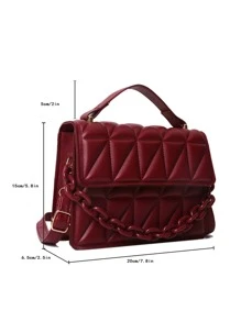 時尚純色壓花鏈條裝飾手提包、酒紅色包、包包和新年理想禮物 - 酒紅色 - 查看 3