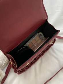 時尚純色壓花鏈條裝飾手提包、酒紅色包、包包和新年理想禮物 - 酒紅色 - 查看 5