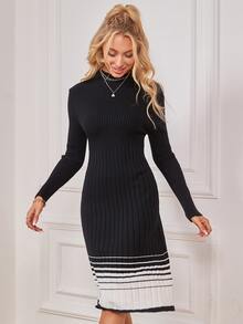 Áo len cổ đứng sọc colorblock thông thường, sọc các loại, mùa xuân/thu - màu đen - Xem 4