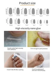 24 miếng móng tay giả đồng màu và 1 miếng băng keo và 1 miếng dũa móng - Nhiều màu - Xem 6