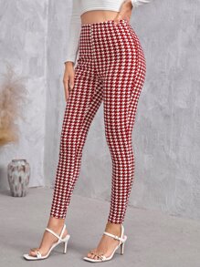 SHEIN Privé High Waist Houndstooth Leggings - Red and White - View 1