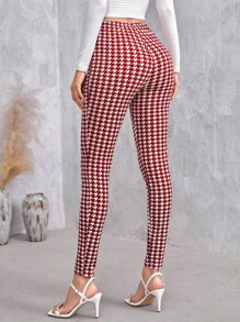SHEIN Privé High Waist Houndstooth Leggings - Red and White - View 2