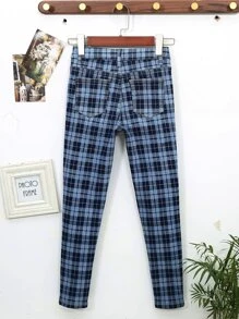 女孩格紋印花錐形牛仔褲 - 彩色 - 查看 2
