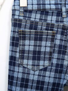 女孩格紋印花錐形牛仔褲 - 彩色 - 查看 4