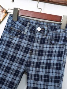 女孩格紋印花錐形牛仔褲 - 彩色 - 查看 5