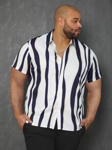 Manfinity Hombres Camisa con estampado de dibujo - Azul y blanco - Ver 1