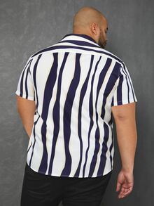 Manfinity Hombres Camisa con estampado de dibujo - Azul y blanco - Ver 2