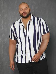 Manfinity Hombres Camisa con estampado de dibujo - Azul y blanco - Ver 3