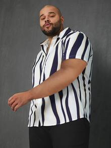 Manfinity Hombres Camisa con estampado de dibujo - Azul y blanco - Ver 5