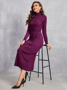 Modelyn Ladies áo len váy màu trơn Thanh lịch - Màu tím - Xem 1