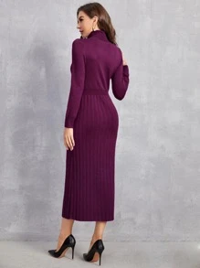 Modelyn Ladies áo len váy màu trơn Thanh lịch - Màu tím - Xem 2