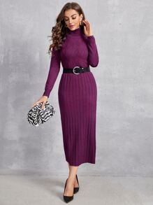 Modelyn Ladies áo len váy màu trơn Thanh lịch - Màu tím - Xem 3