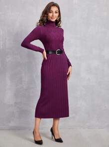 Modelyn Ladies áo len váy màu trơn Thanh lịch - Màu tím - Xem 4