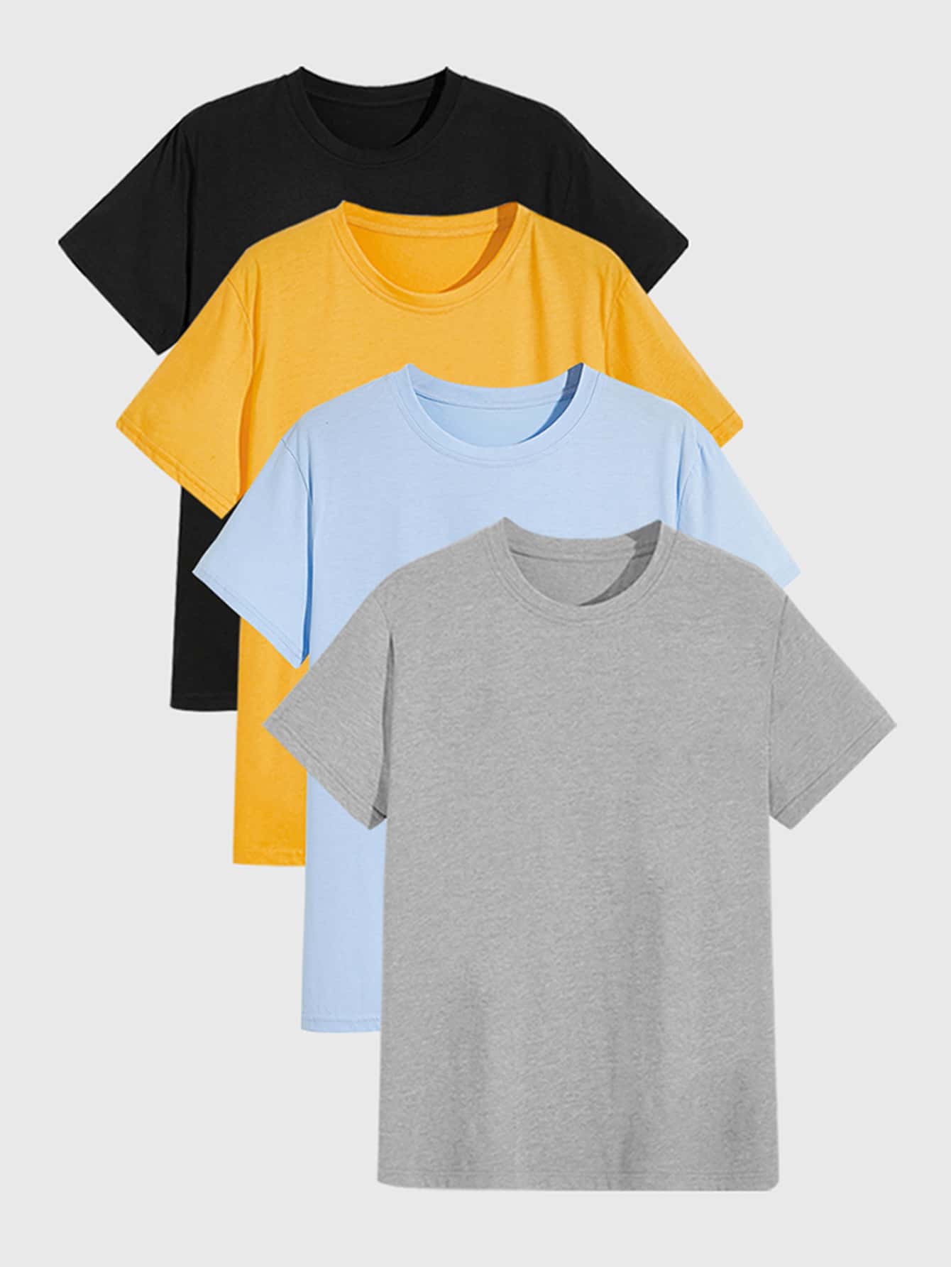 Manfinity Homme Men 4pcs Round Neck Solid Tee - Multicolor - View 1