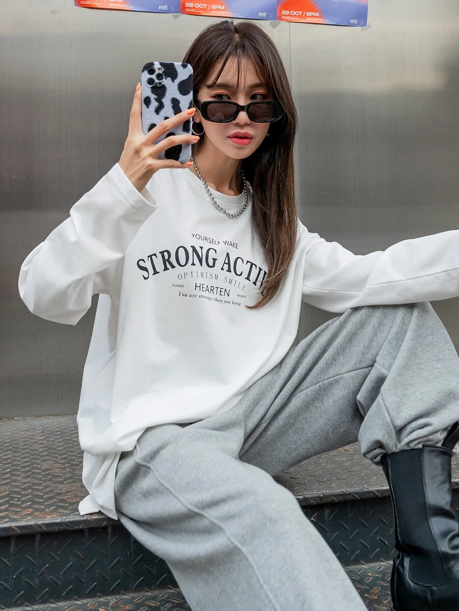 DAZY Slogan Graphic Drop Shoulder Tee - White - View 1