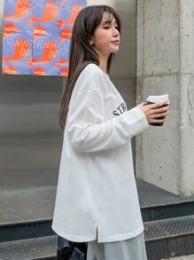 DAZY Slogan Graphic Drop Shoulder Tee - White - View 2