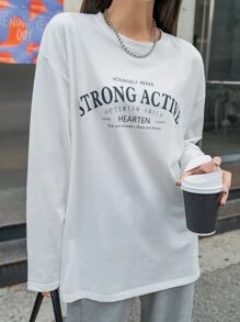 DAZY Slogan Graphic Drop Shoulder Tee - White - View 4