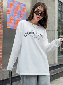 DAZY Slogan Graphic Drop Shoulder Tee - White - View 7