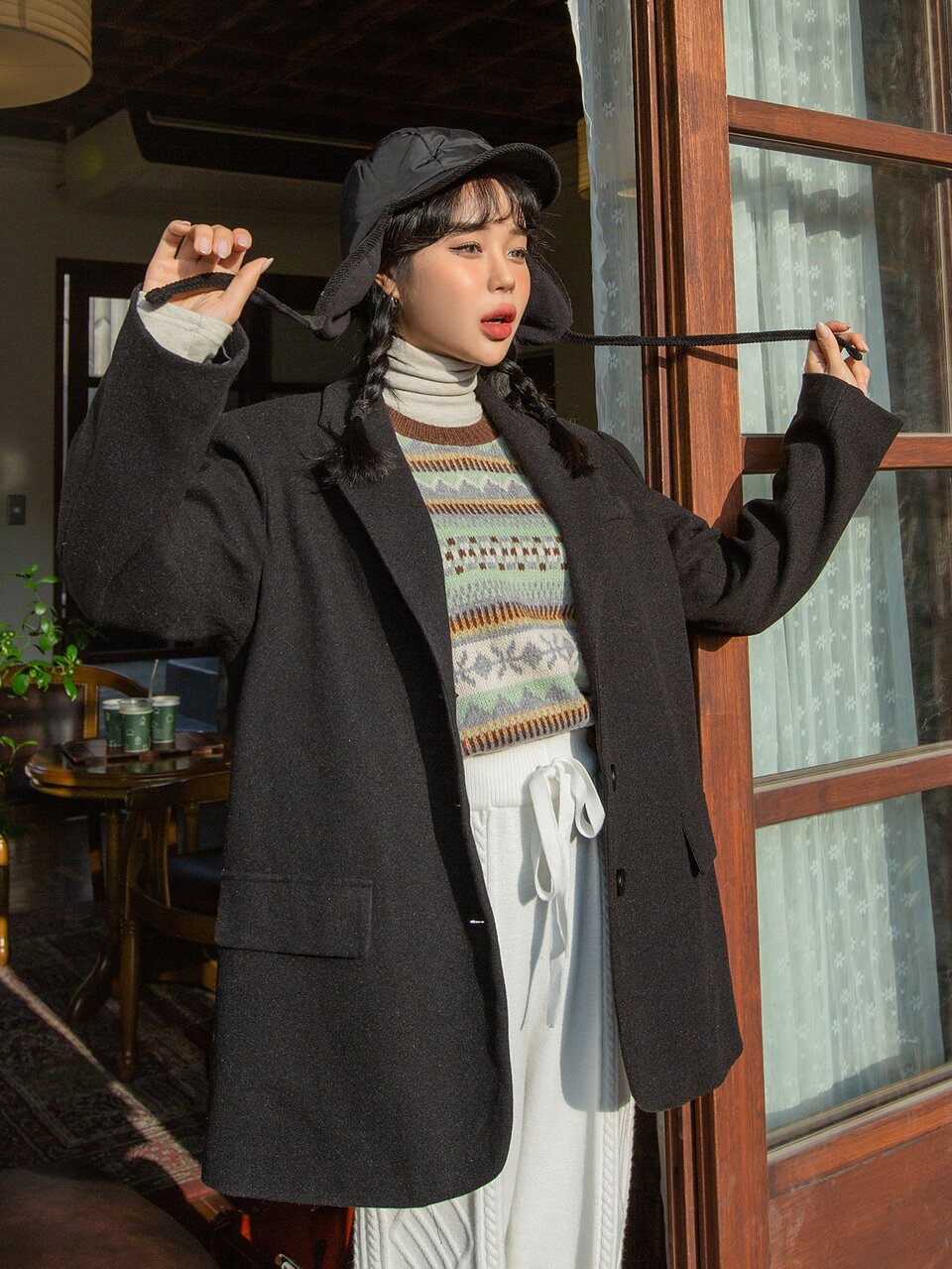 Lapel Collar Button Front Overcoat
