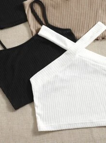 SHEIN EZwear 4pcs Solid Ribbed Knit Crop Top