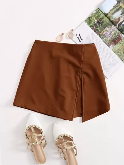 SHEIN Essnce Chân váy ngắn có lưng thun và xẻ tà phía trước