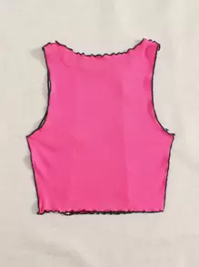 SHEIN EZwear 斑馬紋拼接莴苣修邊細肩帶背心，外出上衣 - 玫紅色 - 查看 2