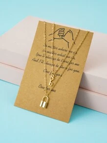 2 cái Cô Gái Trái Tim Chìa Khóa Quyến Rũ Vòng Cổ - Vàng - Xem 1