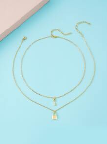 2 cái Cô Gái Trái Tim Chìa Khóa Quyến Rũ Vòng Cổ - Vàng - Xem 2