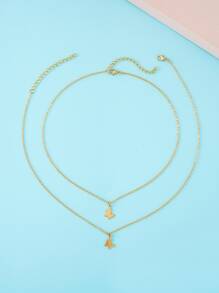 2入組女孩蝴蝶吊墜項鍊 - 金黃色 - 查看 2