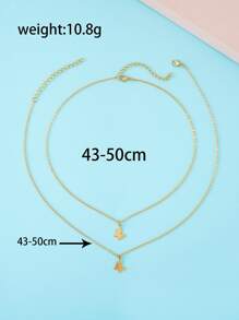 2入組女孩蝴蝶吊墜項鍊 - 金黃色 - 查看 3
