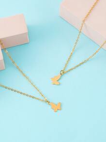 2入組女孩蝴蝶吊墜項鍊 - 金黃色 - 查看 4