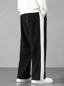 Claim Dot Men Contrast Sideseam Slant Pocket Wide Leg Trousers - Black - View 2