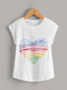 女童心形印花T恤 - 白色 - 查看 1