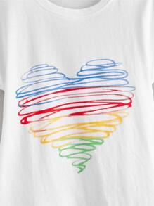 女童心形印花T恤 - 白色 - 查看 3