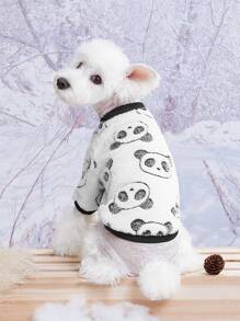 PETSIN Panda Print Plush Pet Sweatshirt - Black and White - View 1