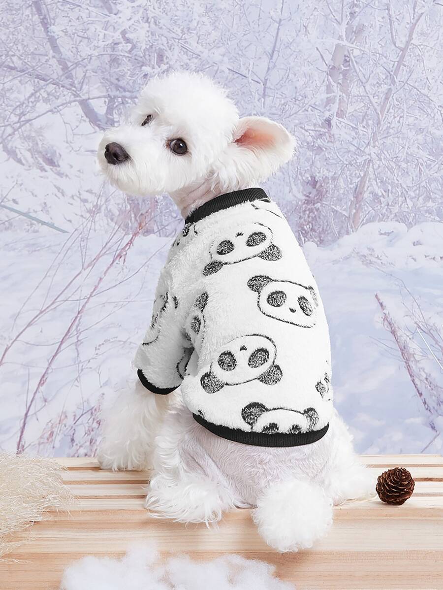 PETSIN Panda Print Plush Pet Sweatshirt - Black and White - View 1
